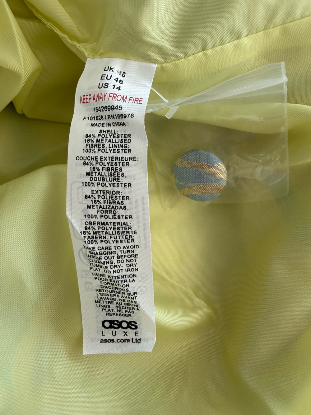 ASOS LUXE Tailored Mini Dress in Yellow and Blue Jacquard Floral NWT Size 14 - Picture 8 of 8